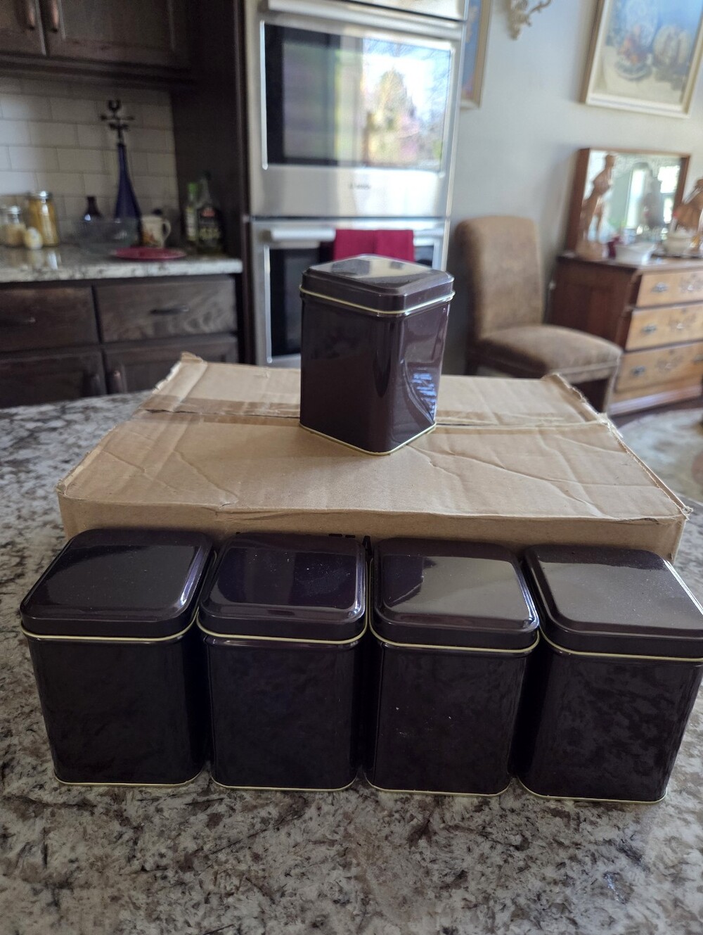 Dark Brown Metal Storage Canisters - Set of 5
